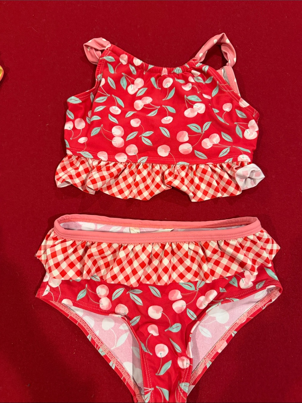 Matilda Jane Red Cherry Gingham Ruffle Two-Piece Bikini